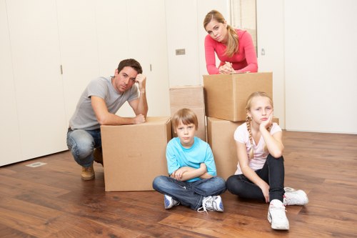 Packed boxes and furniture ready for a local move in Clerkenwell