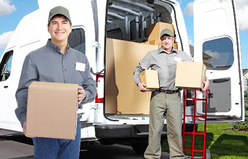 Packed office equipment prepared for relocation in Clerkenwell